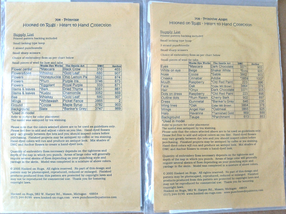 PunchNeedle Embroidery Patterns-#708 Primitive Angel-#704 Primrose-Hooked on Rug