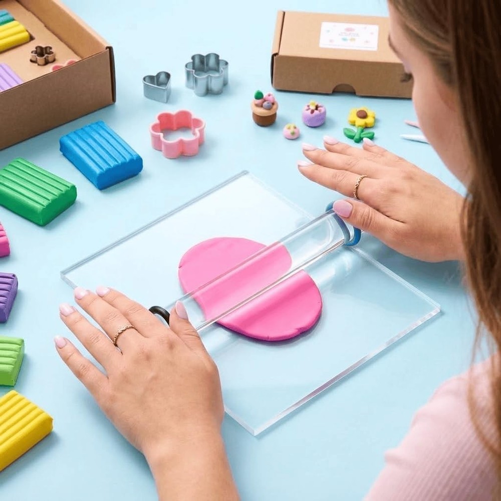 2Pcs Polymer Clay Roller Tools, Acrylic Rolling Pin with Thickness Rings Kit,...