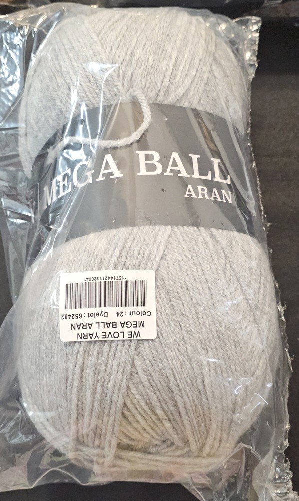 We Love Yarn Mega Ball Aran Gray 4-Medium Worsted Plain Yarn