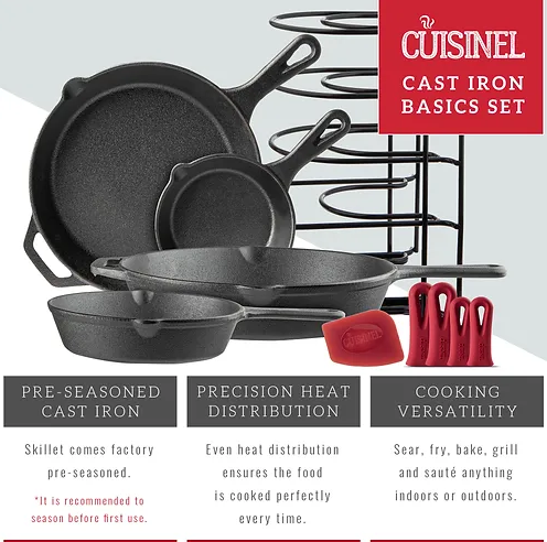 CUISINEL Chef's Basic 5 Piece Cast Iron Set CB-503 - Black - Scratch & Dent