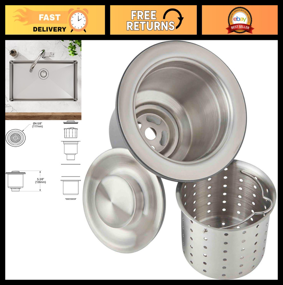 3-1/2" Drain Fitting with Deep Strainer Basket for Kitchen Sinks - Durable & Eff