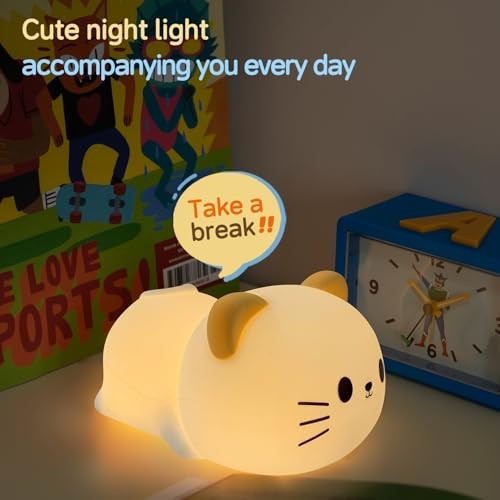 Led Cute Night Light, 7 Colors Dimmable Timer Bedside Lamp, Touch Control Cat
