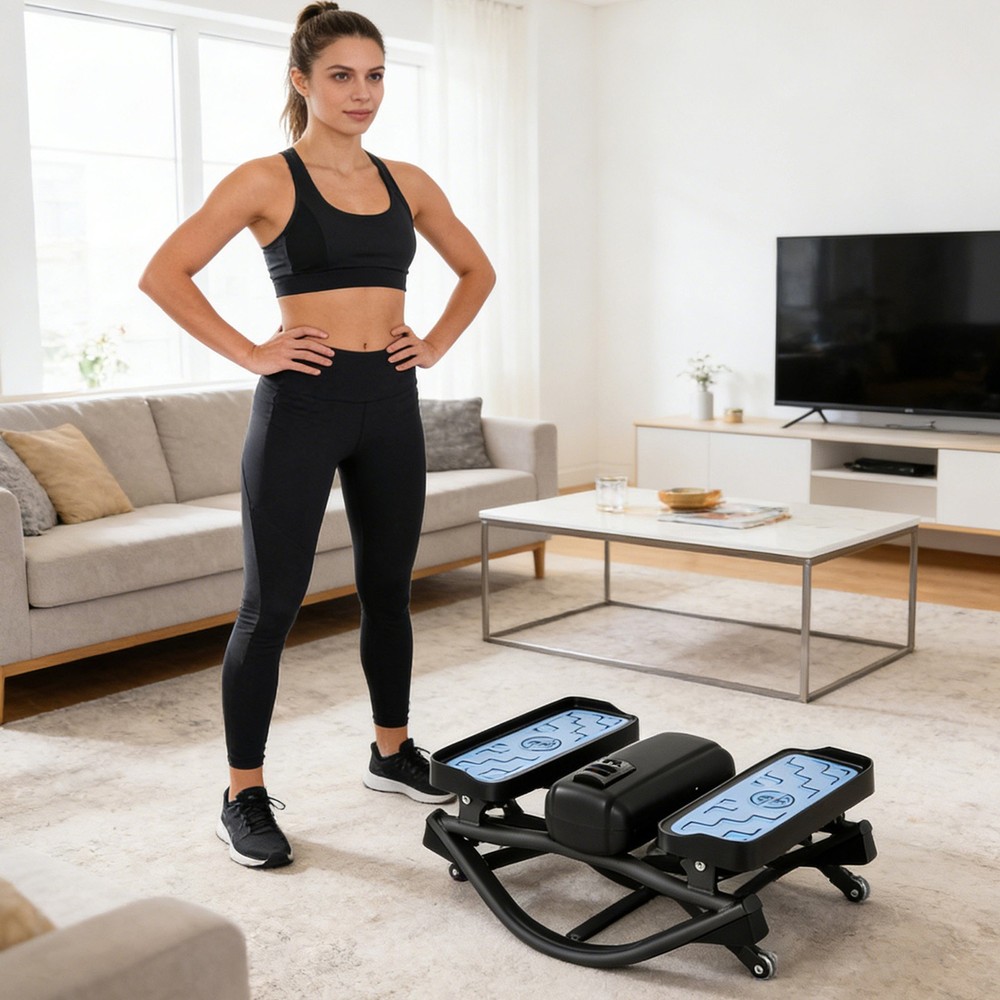 Side Stepper Exercise Machine with Resistance Bands - Compact Home Stair Stepper