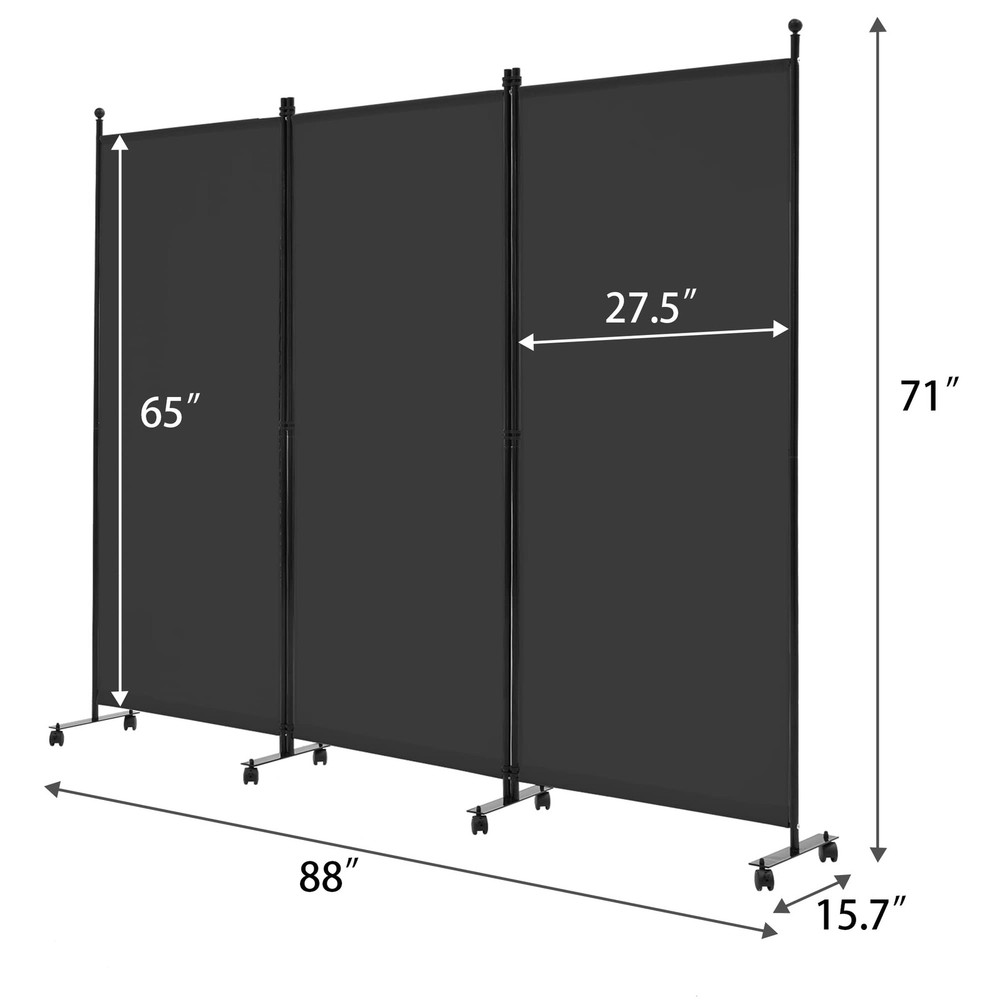 3 Panel Rolling Room Divider, Folding Partition Privacy Screens, Freestanding...