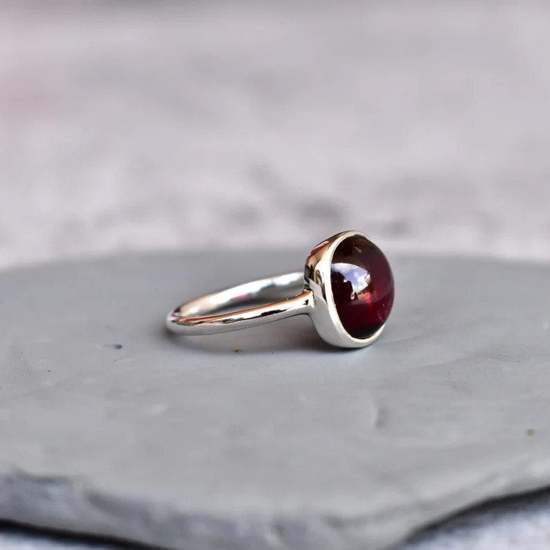 Solid 925 Sterling Silver Cushion Red Garnet Genuine Healing Gemstone Ring