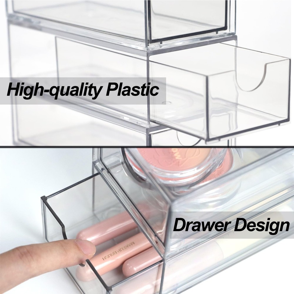 Acrylic Makeup Organizer, 10 Drawers Clear Storage Organizer Desktop Stackabl...