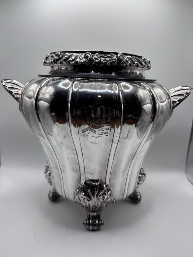 Silver Plated Wine Cooler With Embossed Design.