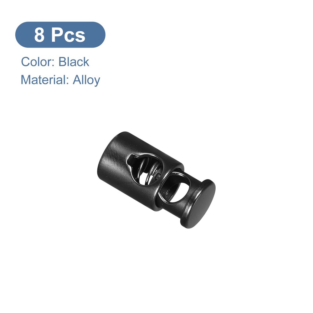 8Pcs Metal Cord Locks 4.2mm Single Hole Toggle Spring Stop Black