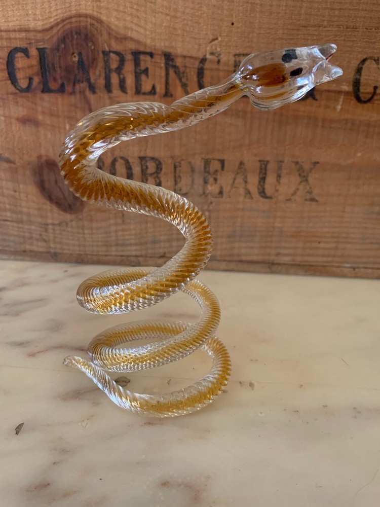 GLASS SNAKE SCULPTURE FIGURINE 14 CM