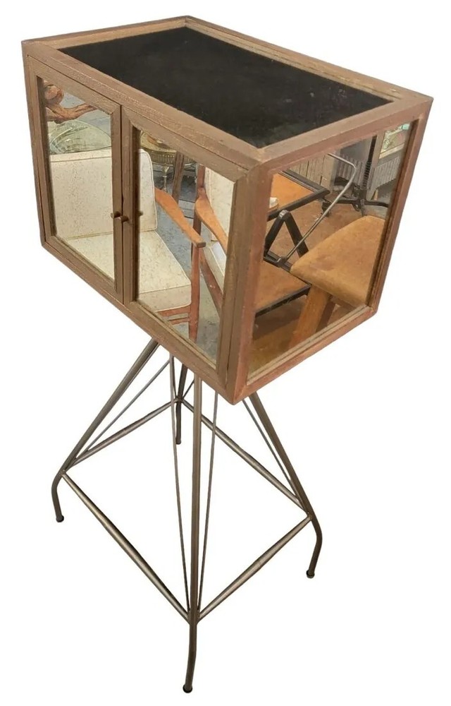 Industrial Bar Cabinet On Metal Stand