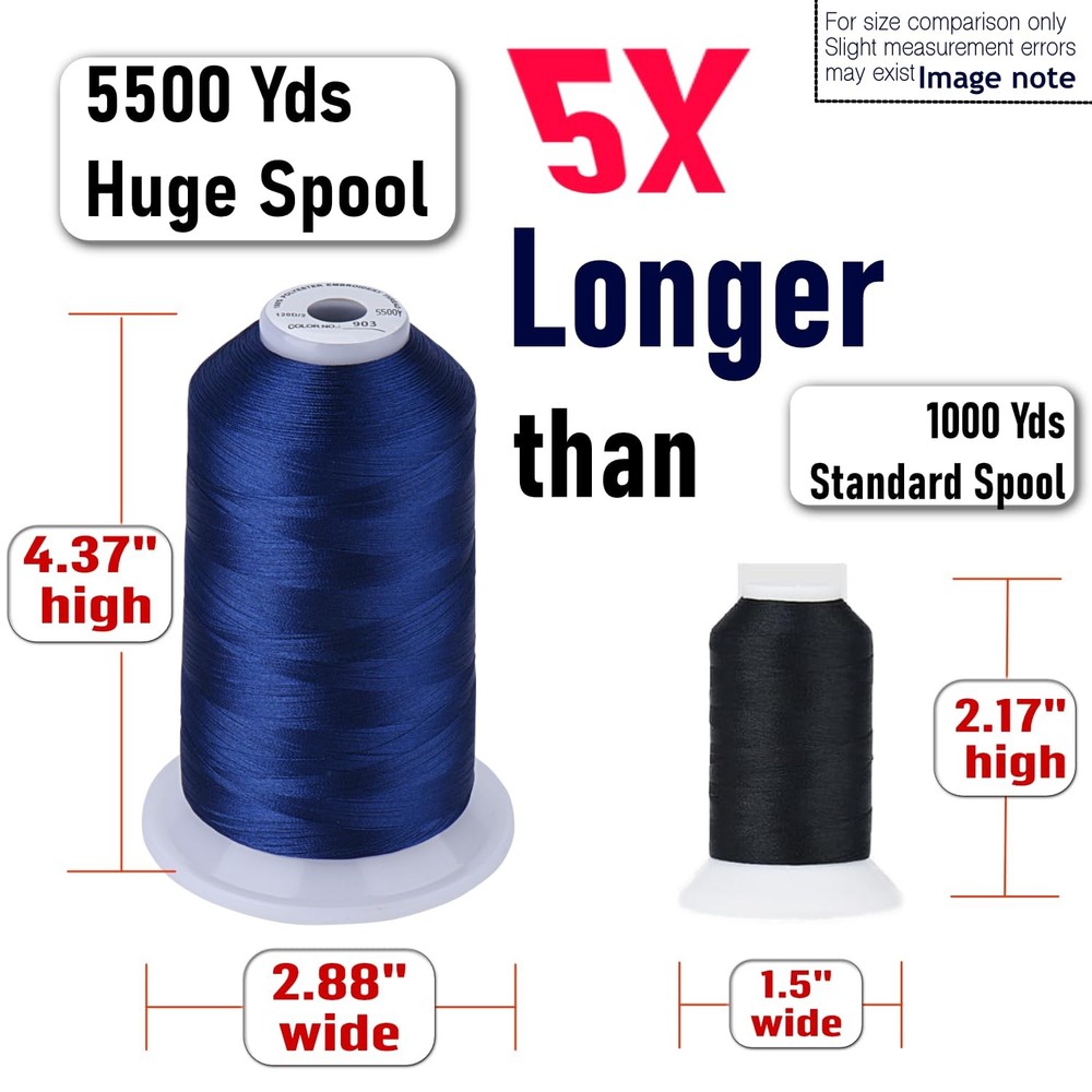 5500Yds Embroidery Thread, 5000M High-Yardage 40WT 100% Polyester Thread – 17...