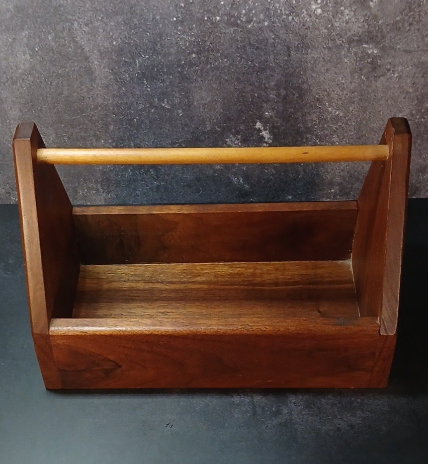 Vintage Walnut Tool Caddy/Tote With Dowel Handle • Primitive
