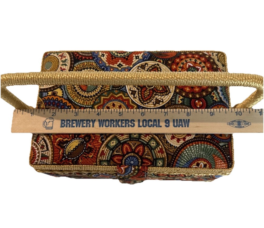 Sewing Basket Fabric Covered Rectangular Straps Handle Plastic Insert