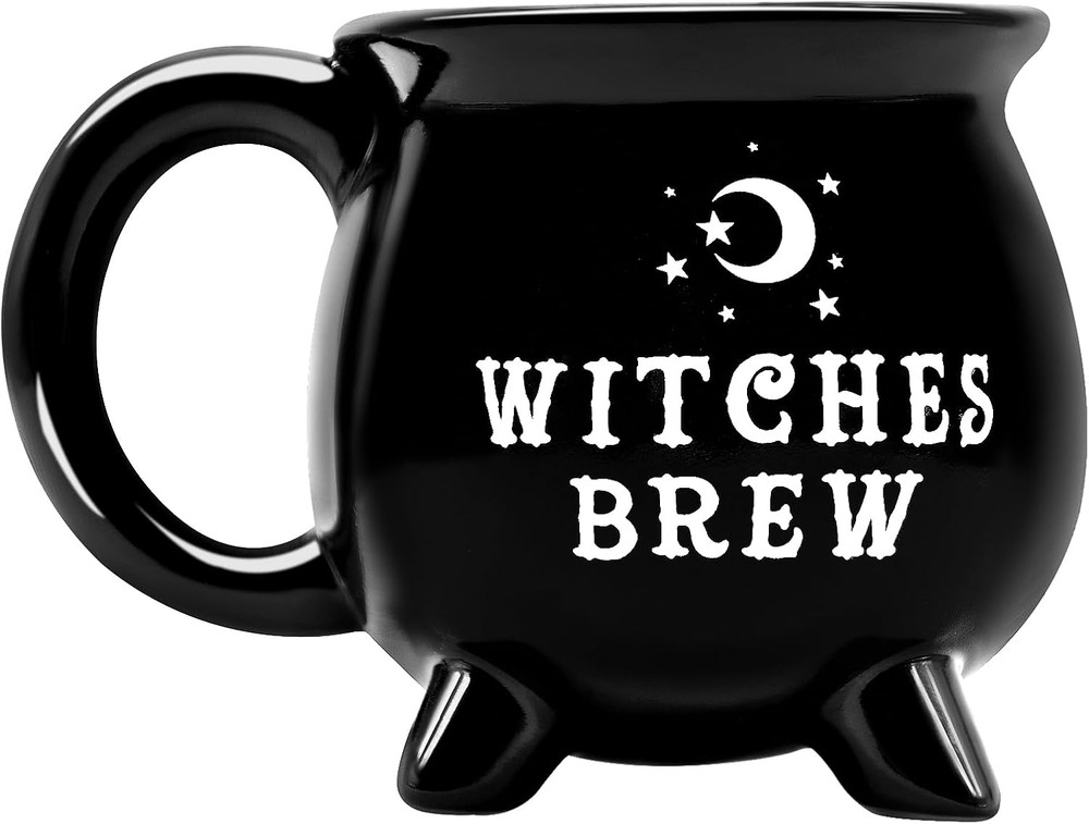12 Oz Halloween Cauldron Mug Decorations, Black Witches Brew Pattern Mug Ceramic