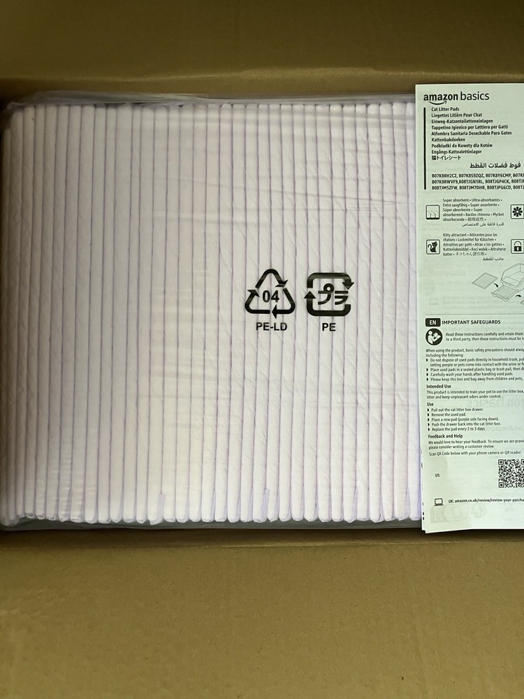 100 PACK UNOPENED Amazon Basics Cat Pad Refills for Litter Box Lemon Scent