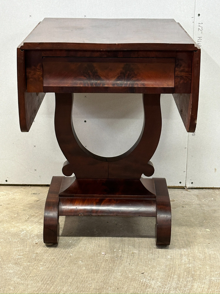 antique flame mahogany table empire classical drop leaf work night stand