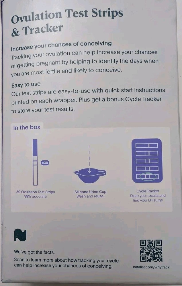 NEW Natalist Ovulation Test Kit 30 Test Strips Cup & Cycle Tracker New & Sealed
