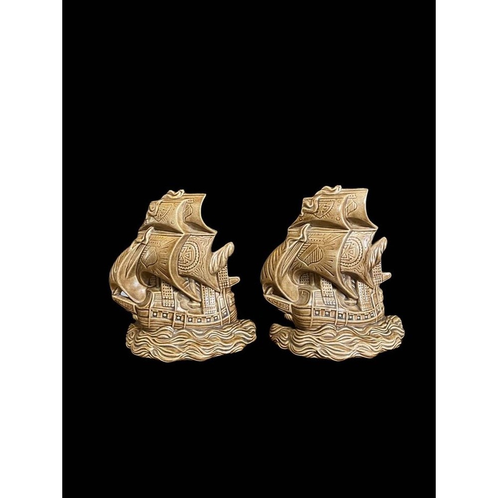 Vintage ceramic ship bookends