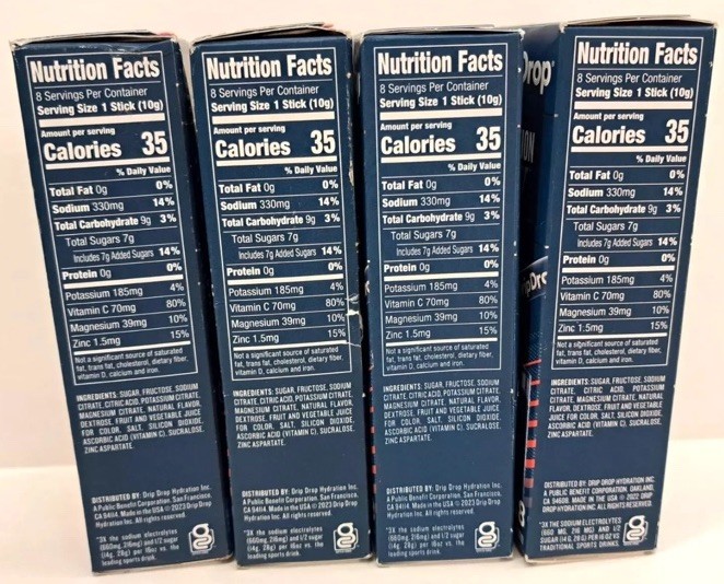 Drip Drop Electrolyte Drink Packets Fruit Punch 4 boxes x 8 packets 32 Total