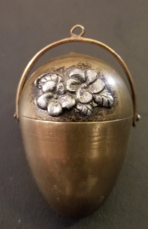 Antique Victorian Brass Egg Chataleine Thimble Needle Thread