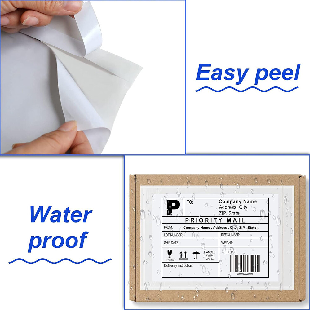 4.5" x 5.5" Clear Adhesive Top Loading Packing List/Shipping Label Envelopes US
