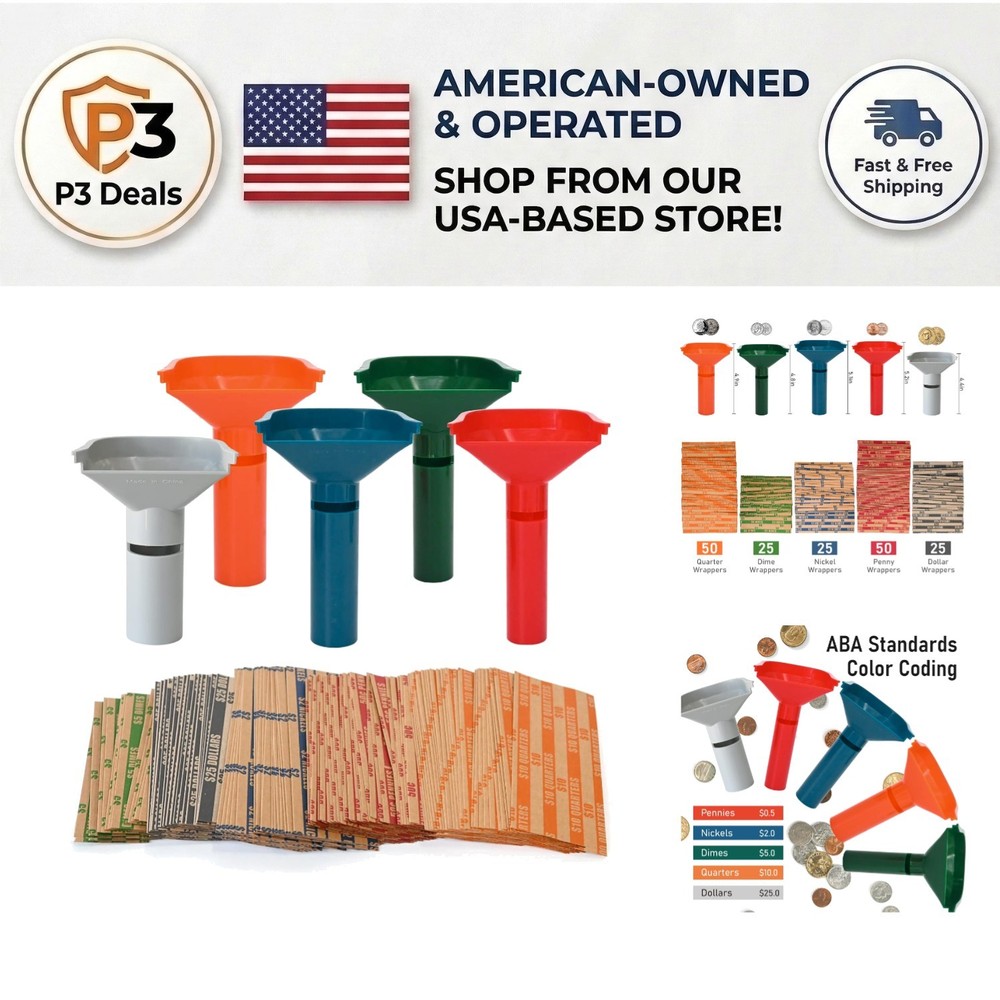 175 Assorted Coin Wrappers and 5 Durable Sorting Tubes - Organized & Convenient