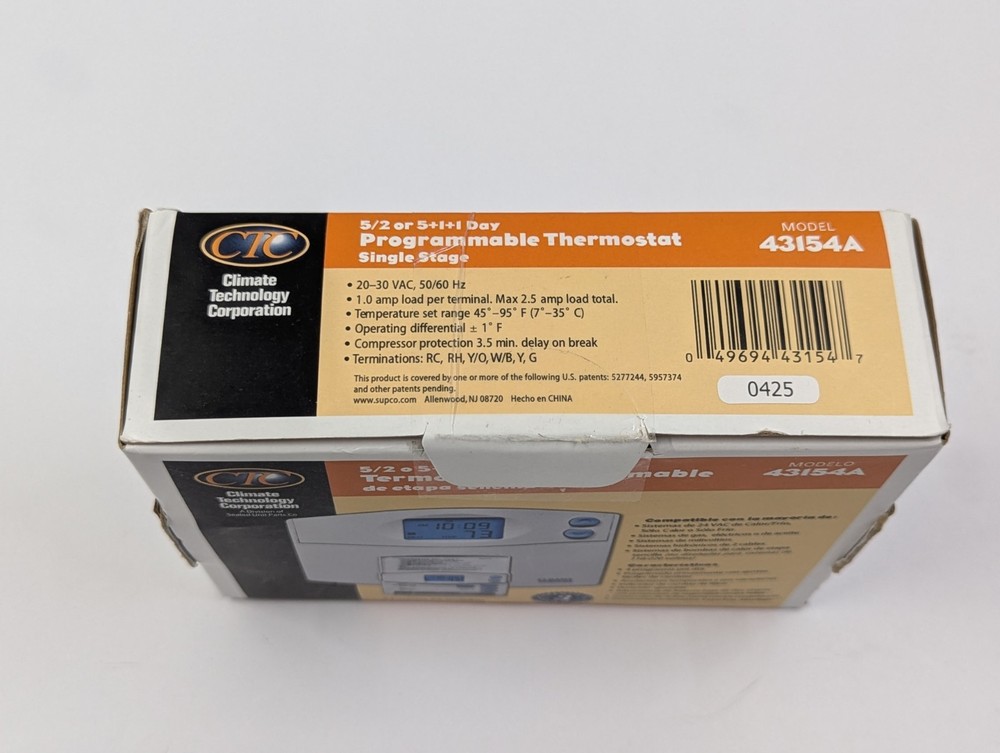 THERMOSTAT 43154A CTC PROGRAMMABLE SINGLE STAGE DIGITAL NIGHT LIGHT