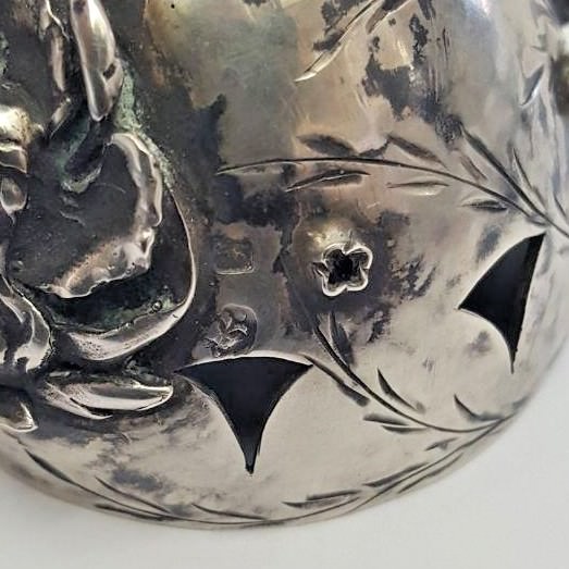 CIRCA 1886 RUSSIAN EGG 84 SILVER WITH RUBY & BLUE STONE