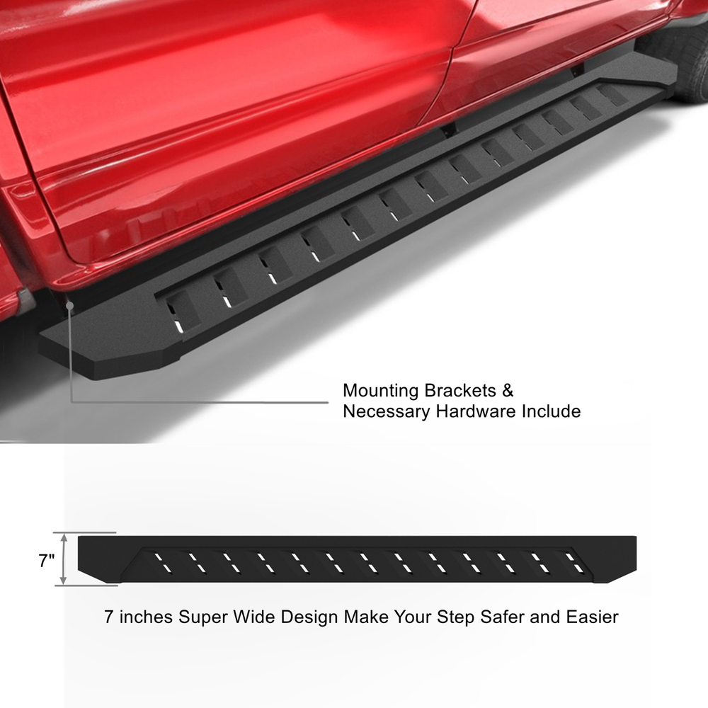 Running board For 19-24 Chevy Silverado 1500 Crew Cab 7" Texture Black Side Step