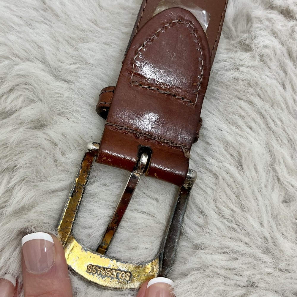 Leather Trim Twill Boho Belt Size 36