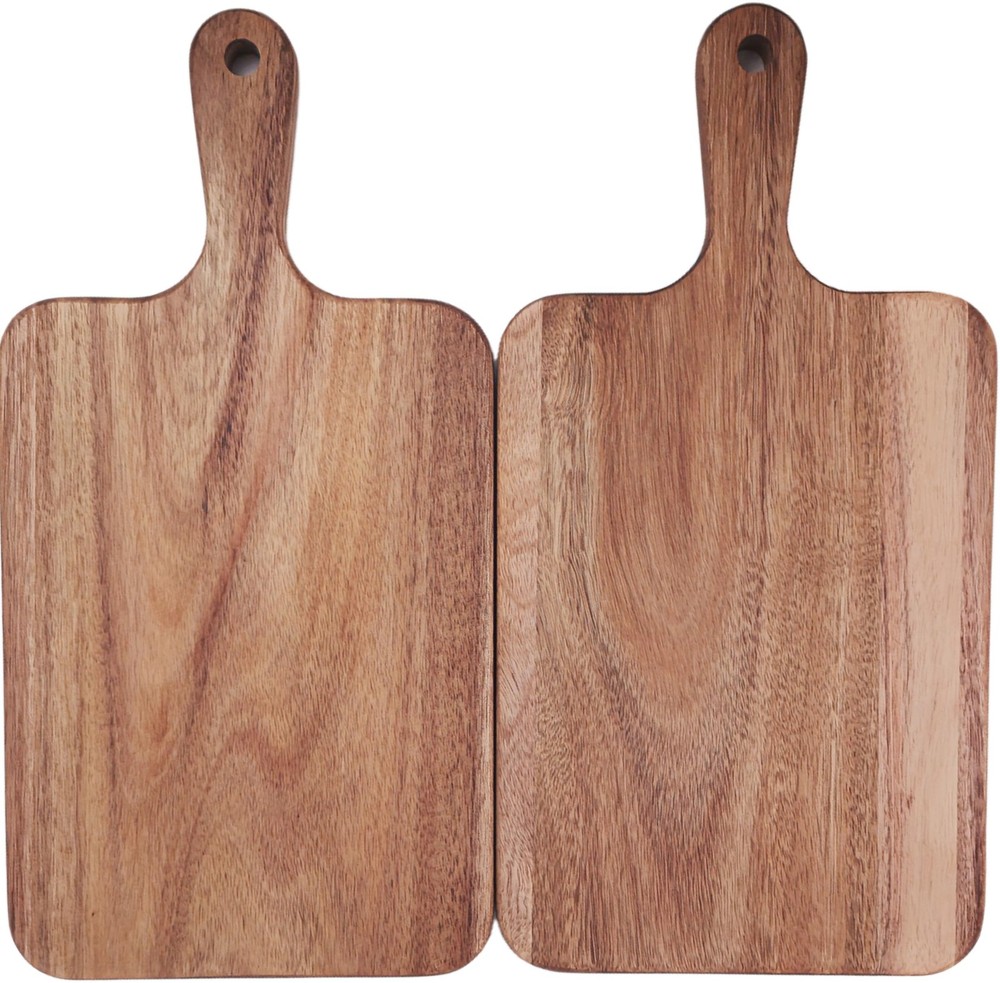 2 Pack Small Acacia Wood Cutting Board Handle 13.7x7 Inch Rectangular