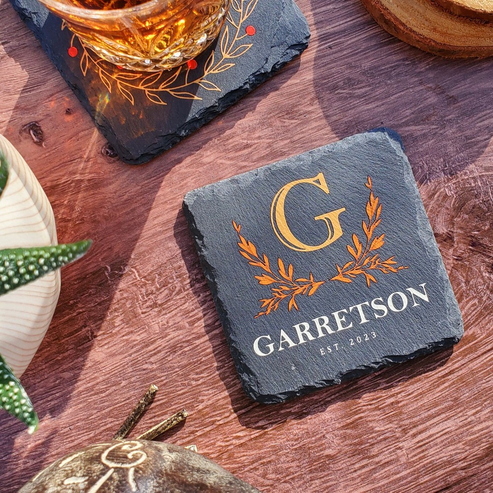 Custom Made Monogram Personalized Slate Stone Drink Coasters SLCCT