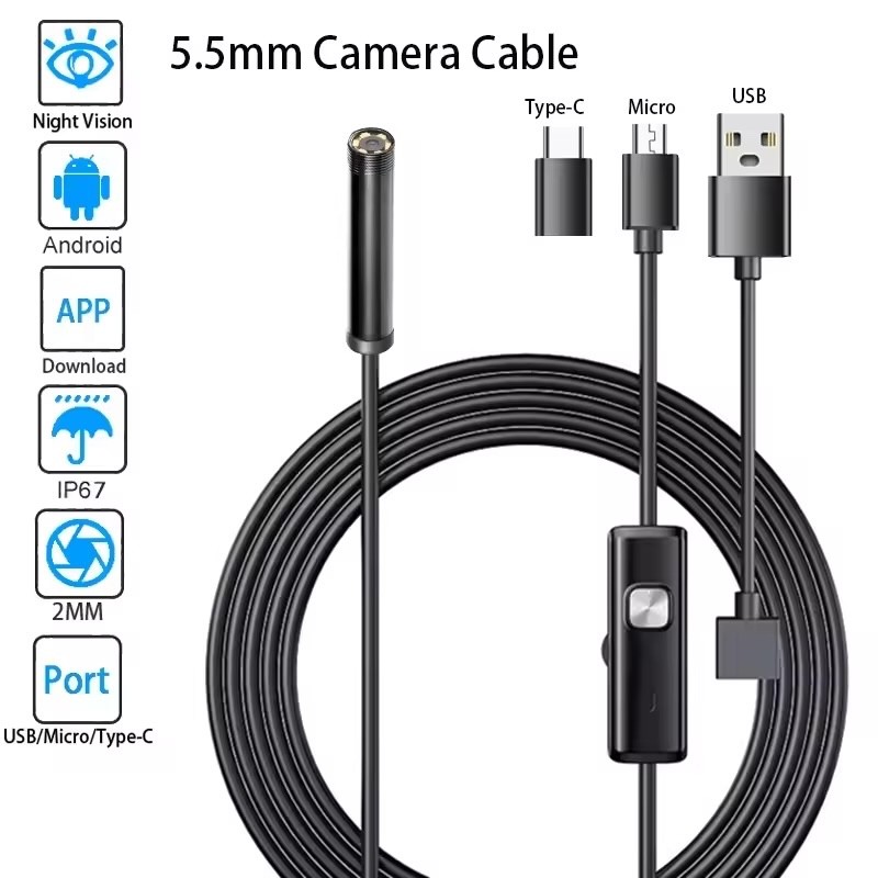 5.5MM Android Endoscope Camera 3 IN1 Micro USB Type C Borescope Mini Camera