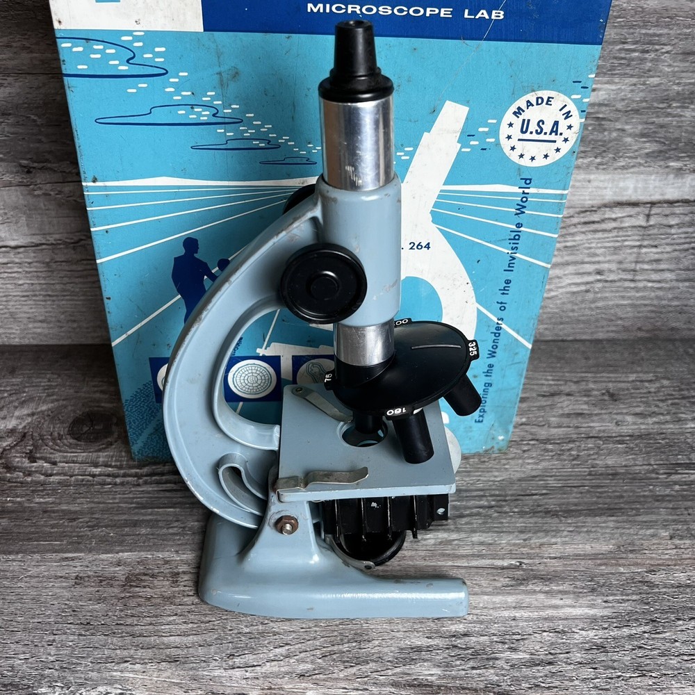 VTG 1960’s Porter Microcraft 264 Teal Science Lab Microscope w/ Case