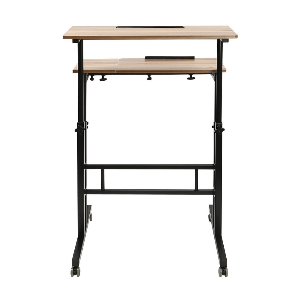 Rolling Laptop Desk Adjustable Height Computer Table Stand up Office Workstation