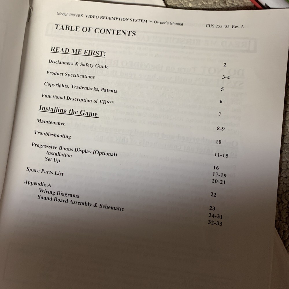 Solar Spin VRS System Set Lazer Tron ,,arcade Game Manual