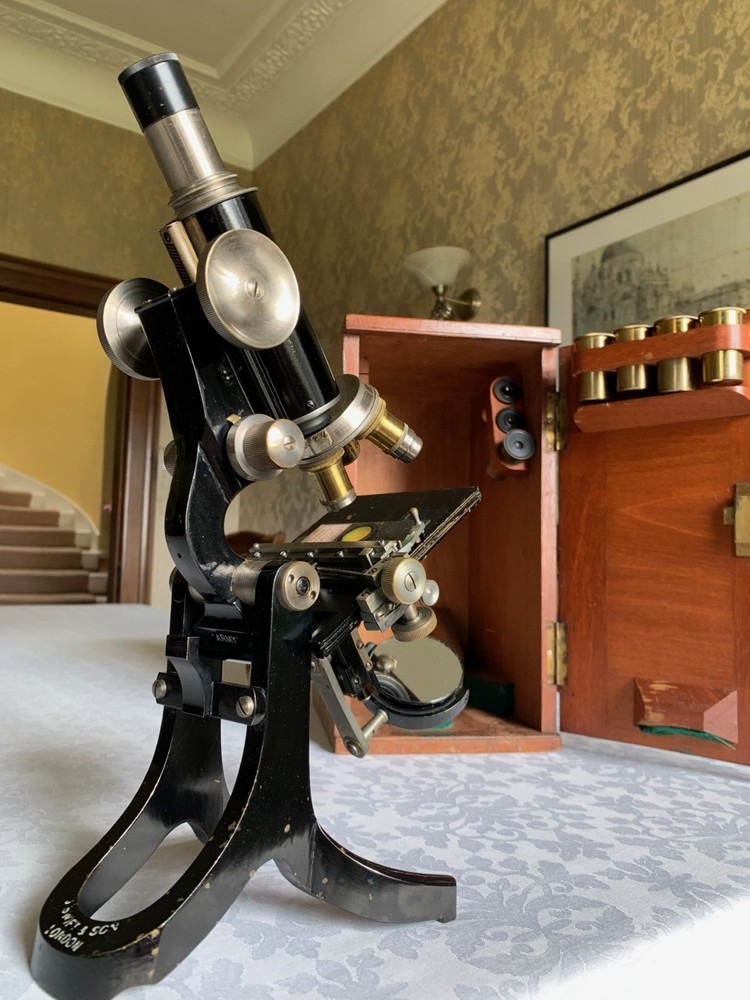 Antique J. Swift & Son - Army Bacteriological Brass Microscope - c1910, Cased