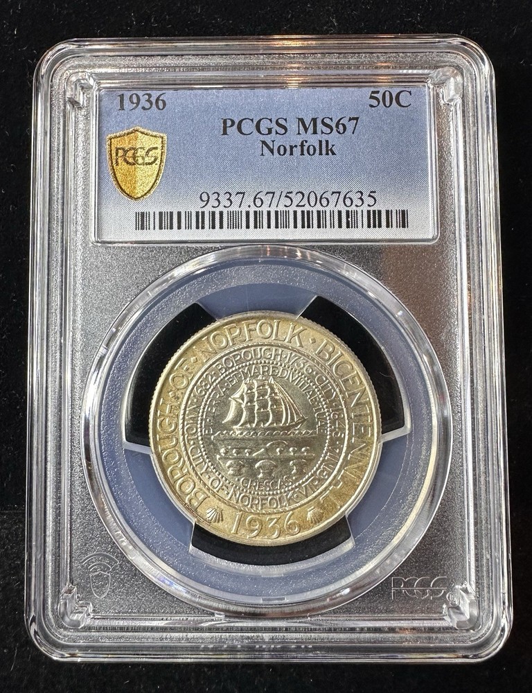 1936 NORFOLK COMMEMORATIVE HALF DOLLAR PCGS MS67
