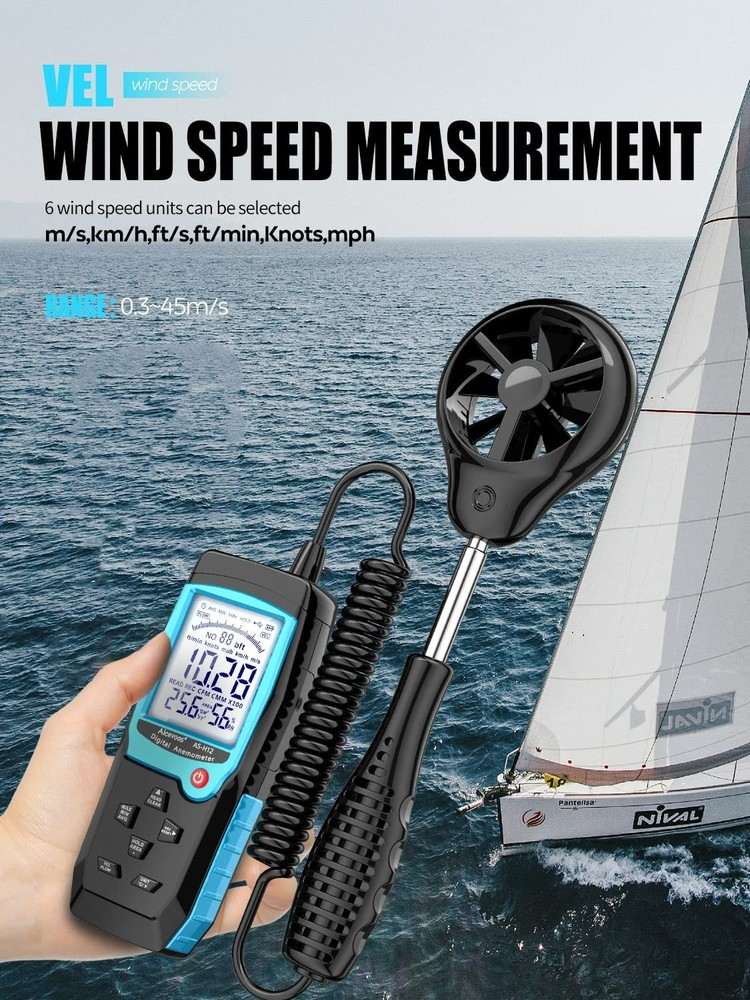 H12 Digital Anemometer Handheld Wind Speed Meter with Extended Wind Sensor, Meas