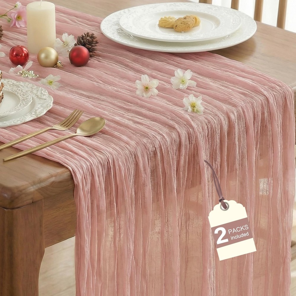 IVAPUPU 2 Pcs Cheesecloth Table Runner - 10ft Dusty Pink 10FT*2PC,