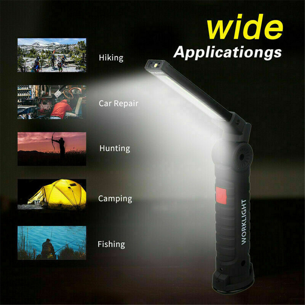 2 Super Bright USB Rechargeable COB LED Work Light Flashlight Folding Torch Lamp