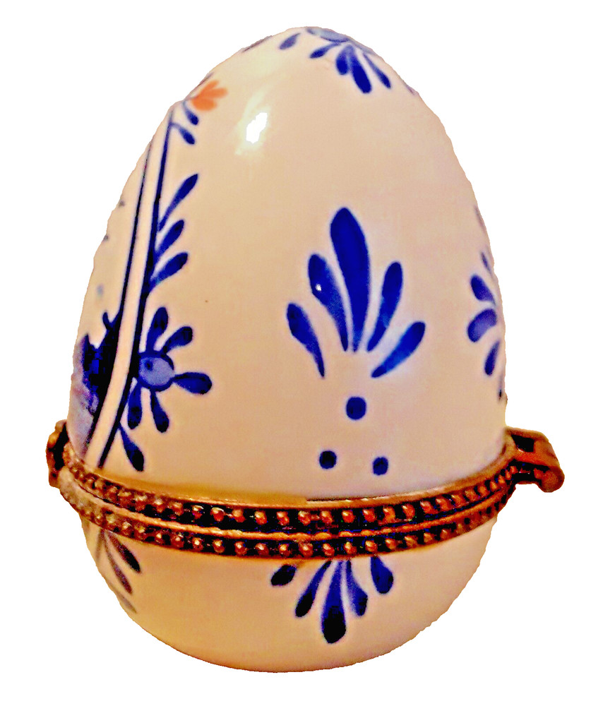 Egg Shaped-Delft Blue D.A.I.C Hand painted Trinket Box