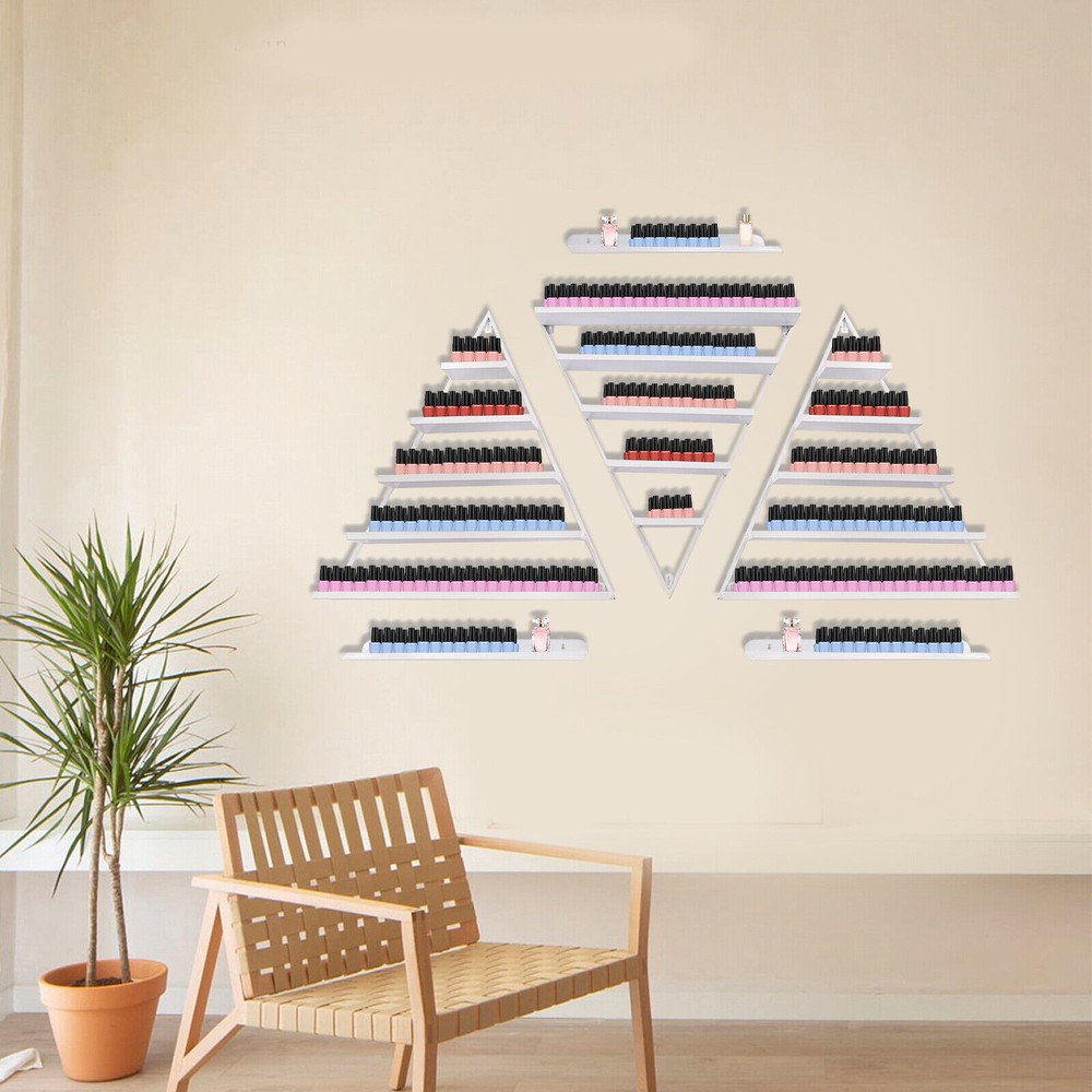 5-Tier Triangular Wall-Mounted Nail Polish Display Rack - 3 Pieces