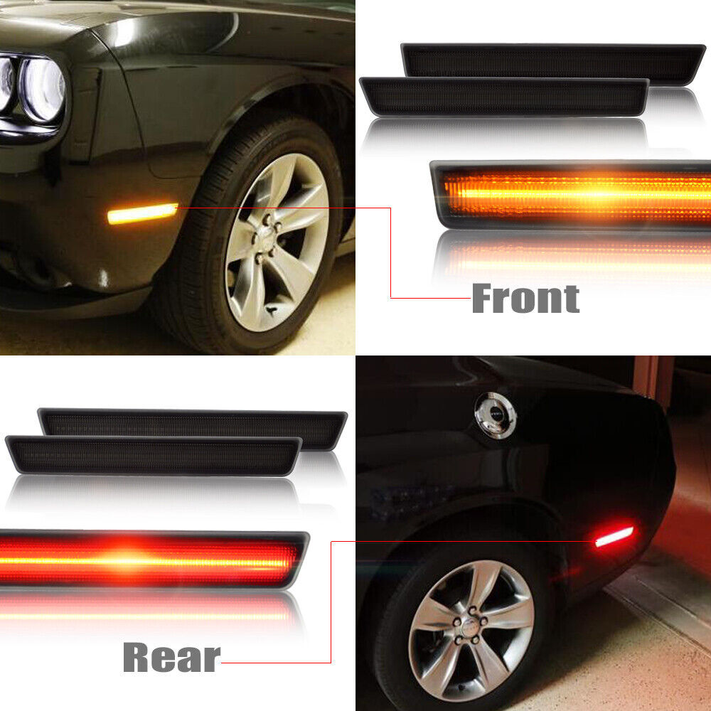 4PCS Smoked Lens LED Front&Rear Sidemarker Lights For 2015-2023 Dodge Challenger
