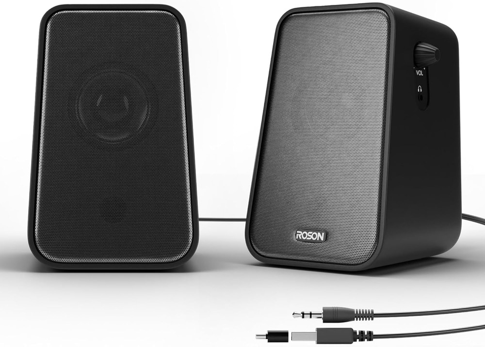 ROSON Computer Speaker, Compact Size Speaker with Headphone Jack, Enhanced Bass