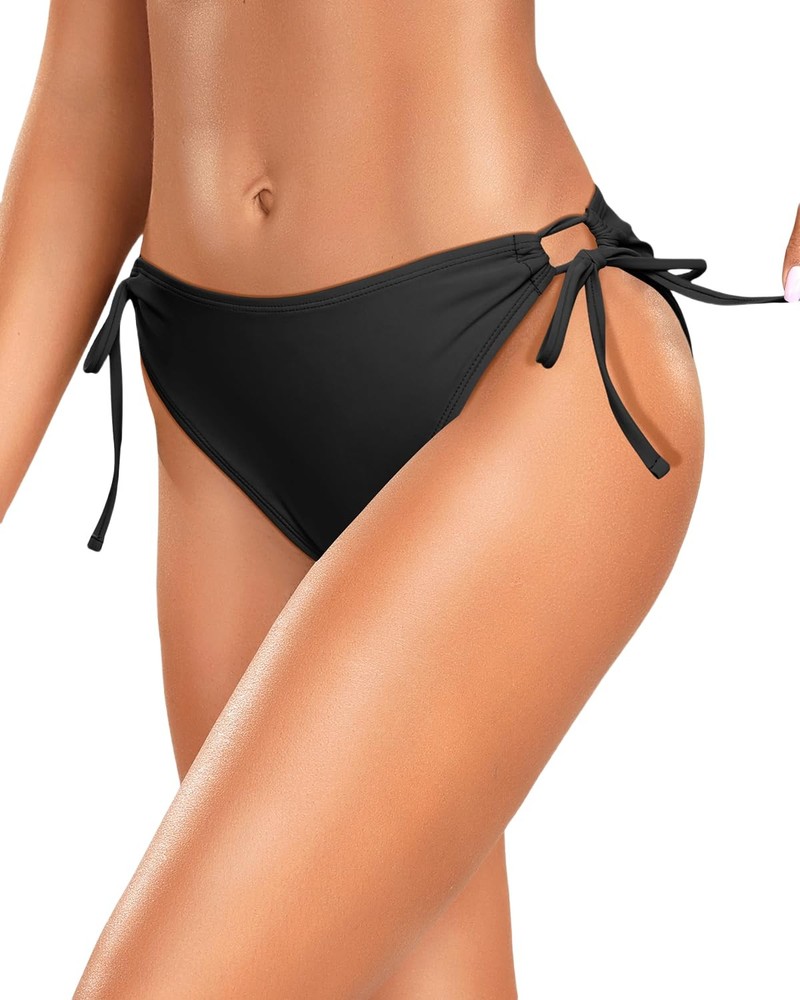 Zmart Women String Tie Bikini Bottom Full Coverage Mid Rise Swim