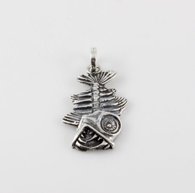 Handmade Fish Hook Skull Pendant Sterling Silver