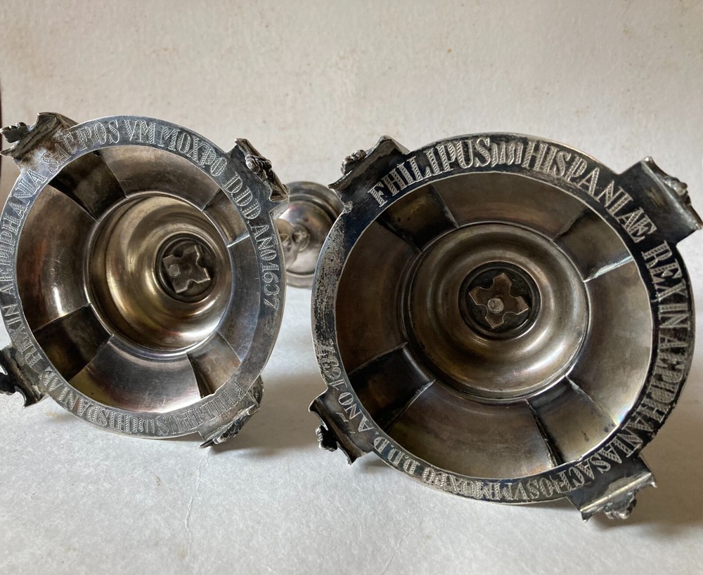 17th Century Silver Spanish Candlesticks