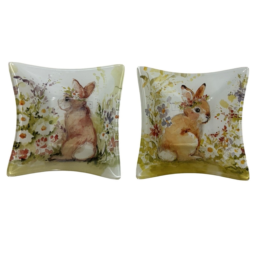 208 Park Reverse Painted Glass Bunny Rabbit Trinket Candy Spring Easter Dishes