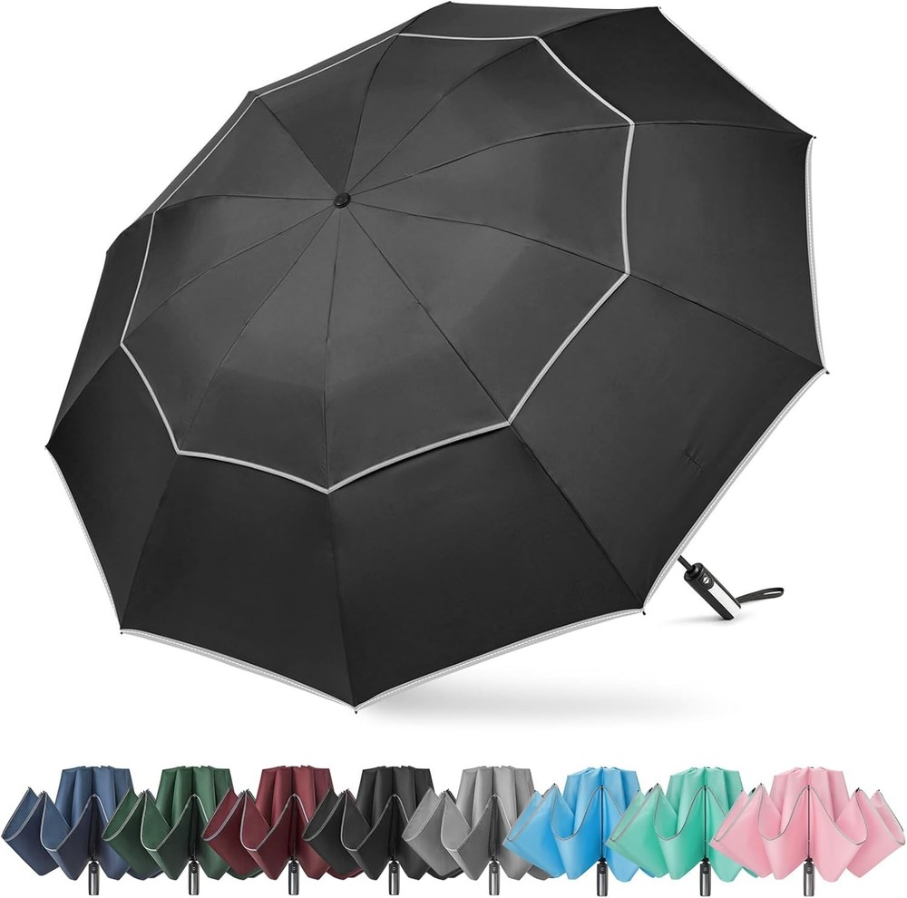 54/62 Inch Windproof Inverted Umbrella W/ Reflective Stripe Large Compact
